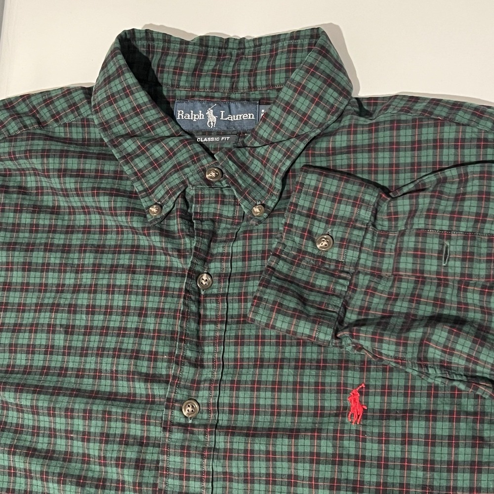 Ralph Lauren Classic Fit Plaid Button Down Shirt Men's XL Red Pony